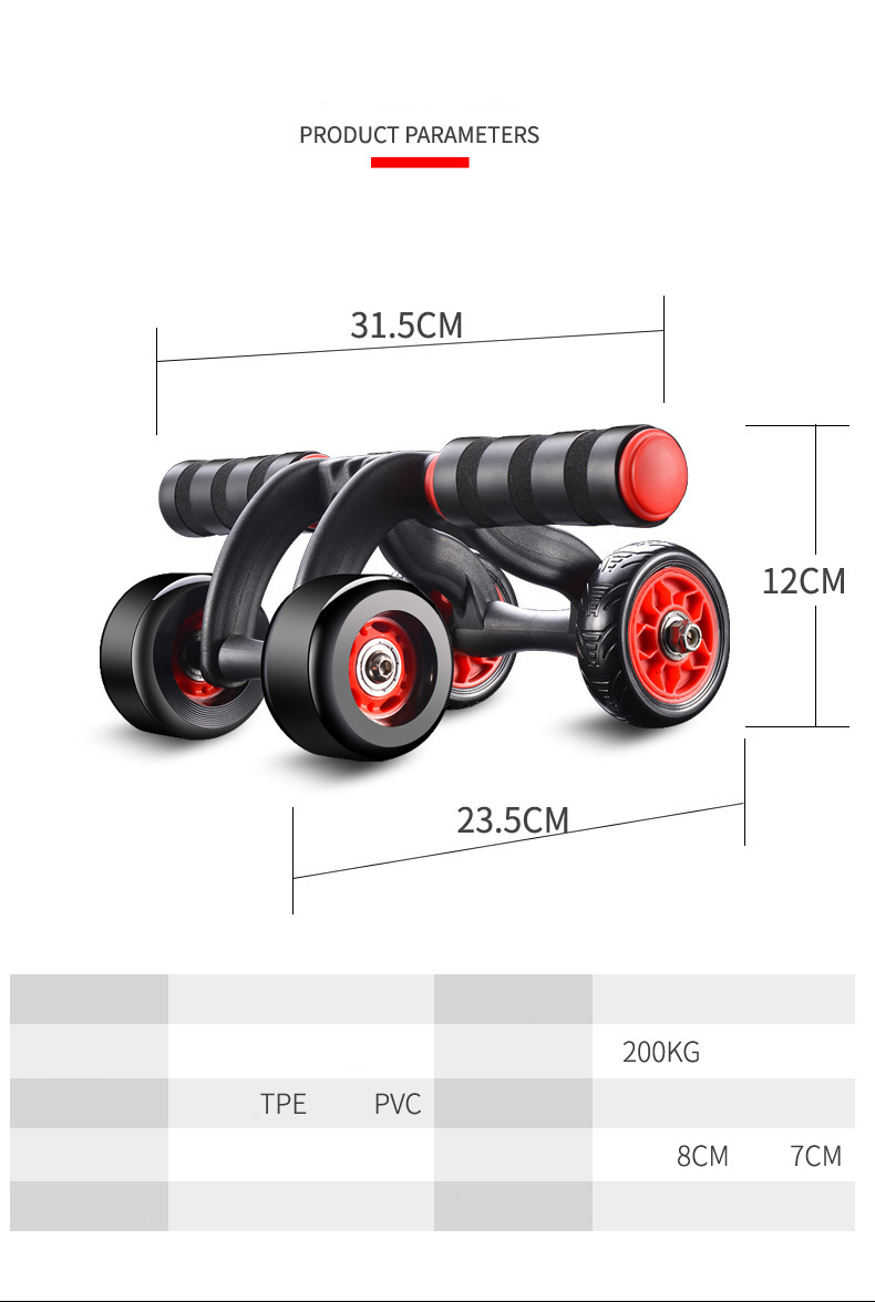 Con lăn tập bụng 4 bánh toàn thời gian hỗ trợ lực đẩy 