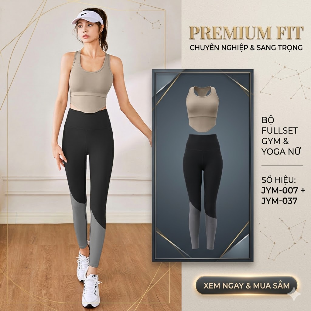 Fullset gym yoga nữ áo bra quần dài JYMB007 +  JYMK037