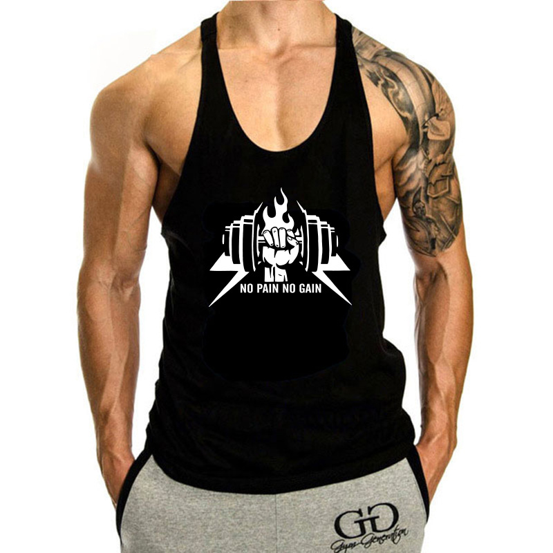 Ba lỗ gym nam NO PAIN NO GAIN quả tạ