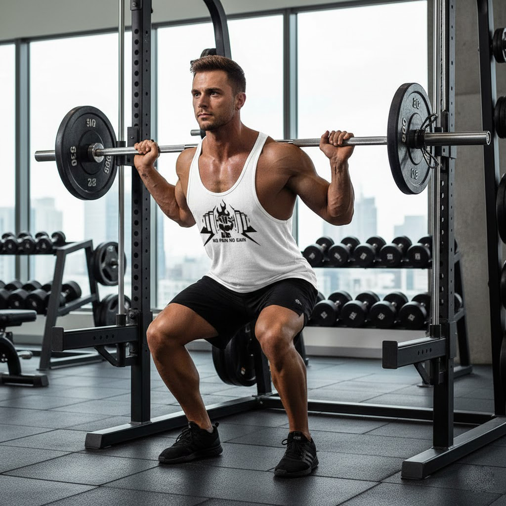 Ba lỗ gym nam NO PAIN NO GAIN quả tạ