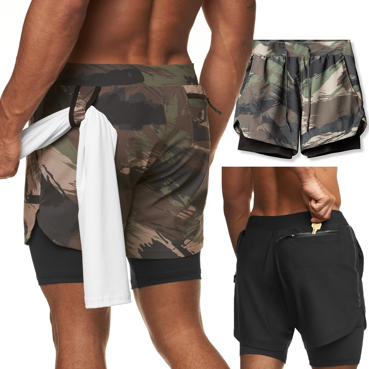 Quần short gym nam 2 lớp ASRV-DK36