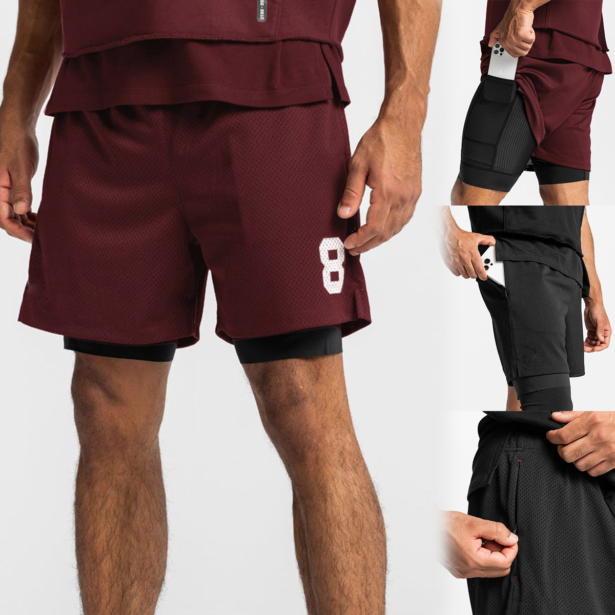 Quần short gym nam 2 lớp ASRV08-DK65