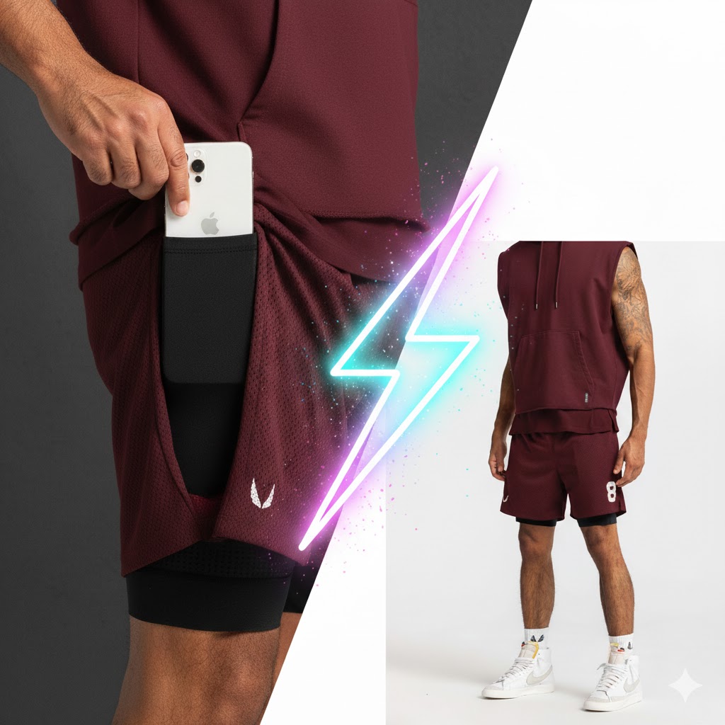 Quần short gym nam 2 lớp ASRV08-DK65