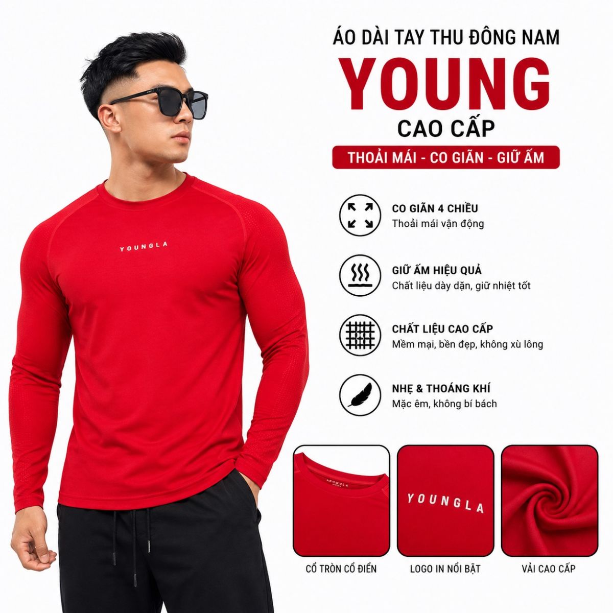Áo dài tay thu đông nam Youngla cao cấp