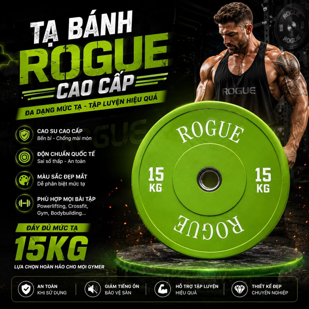 Tạ bánh màu Rogue 25kg cao cấp