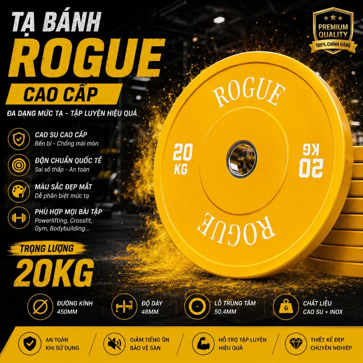 Tạ bánh màu Rogue 25kg cao cấp